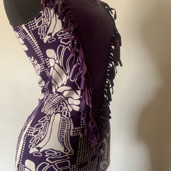 Vintage 1970s leather fringe with leather and polyester bodycon dress - Picture 5 of 7